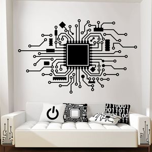 Devre panosu duvar çıkartması BİLGİSAYAR CPU çipi Oyun Teknolojisi Şirket Ofis Odası Dekoratif Sanat Vinil Çıkartma B2