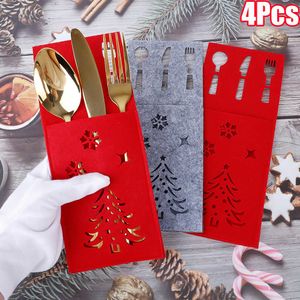 Yeni 4pcs Xmas Cilbes Bag Sofra Sofra Takımı Çatal Knif Depolama Organizatörü Noel Navidad Yeni Yıl Masa Süslemeleri için Kapak