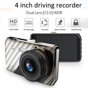 Kameralar T716 2.5d 4 inç dokunmatik IPS ekran çift lens 150 derecelik geniş açılı FHD 1080p Clarity Dash Cam Sürüş Kaydedici DVR Araba Kara Kutu