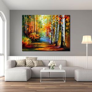 Ручная ландшафтная искусство на Canvas Forest Road Vivrant Street Ortwork Painting Home Decor