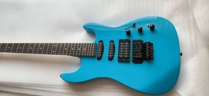 Özel Mağaza ST Model Blue Electry Guitar 24 FRETS Akçaağaç boyun SSH Pikap Çift Sarsıntı Siyah Gitar Aksesuarları