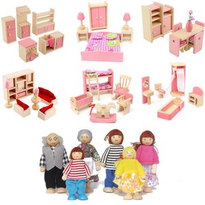 Аксессуары для кукольного дома деревянный кукольный домик миниатюрная игрушка для кукол Детские детские дома играй мини -мебельный наборы кукол игрушки для мальчиков девочки подарки 230614