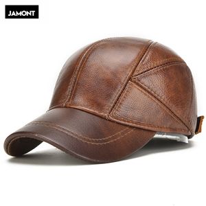 s Men Real Cowhide Leather Earlap Caps Male Fall Winter 100% Real Cow Leather Hats Casual Real Leather Outdoor Baseball Cap 230614
