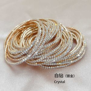 Economici 34 Multi Color 18k Gold Plated Shine Cz Crystal Bracciale Tennis Elastico 2mm Sottile Stretch Strass