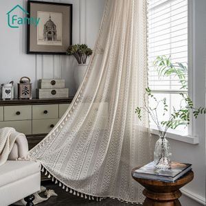Curtain Crochet Curtain Translucent Living Room Curtains Set American Country Hollow Boho Balcony Bedroom Finished Bay Window Art Decor 230615