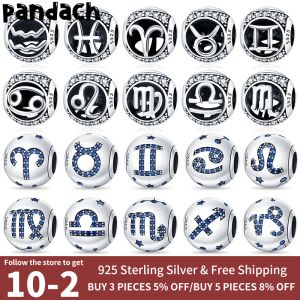 925 Pandora takılar için gümüş mücevher boncuklar kolye kadın bilezik boncukları orijinaller on iki takımyıldız desen boncuk