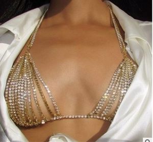 Göbek Zincirleri Yaz Seksi Parlak Kristal Sutyen Bikini Göğüs Zinciri Büst Vücut Takımları Kadınlar için Charm Beach Elbise Kolye 230614