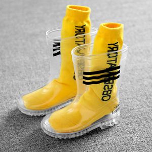 Botlar Şeffaf Yağmur Botları Çocuk Ayakkabıları Açık yürümeye başlayan çocuk su ayakkabıları anti kayma ayak bileği botları moda çocukları çoraplarla yağmur botları 23-36 230614