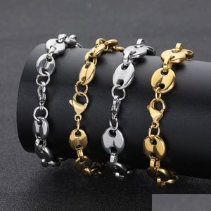 Chain 79Inch Hip Hop Handcuffs Shape Bracelets Stainless Steel 18K Gold Plated Coffee Beans Links Drop Delivery Jewelry Dhrnf
