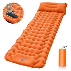 Camp Furniture Outdoor Camping Sleeping Pad Inflatable Mattress with Pillows Travel Mat Folding Bed Ultralight Air Cushion Hiking Trekking Tool 230616