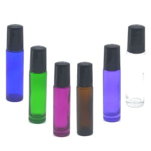 2020 BARATO 500 PCS 5ml 1/6 oz grosso vidro colorido rolo em óleo essencial frasco de perfume vazio com vidro aço inoxidável rolo bola