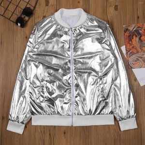 Erkek Ceketler Erkek Moda Metalik Fermuarı Ceket Kulübü Giyim Parlak Uzun Kollu Şeritli Hem Ceket Partisi Sahne Performans Kostüm