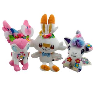 15-22CM Animais de Pelúcia Brinquedo de Pelúcia Raposa Coelho Unicórnio Evolução Brinquedo do Dia de Todos os Santos Com Guirlanda Flor Super Fofa Bonecas de Pelúcia Kawaii Crianças Presentes de Aniversário