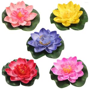 Dekoratif Çiçekler 5 PCS Gölet Havuz Akvaryumu Bahçe Düğünü için Su Yastığı ile Yapay Yüzen Çiçek