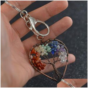 Anahtar Yüzükler Hayat Ağacı 7 Çakra Kristal Yarı Garip Doğal Taş Kalp Anahtarlık Sahipleri İyileştirme Kadınlar İçin Asılar Moda Jewelr DHMWG