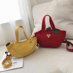 Akşam çantaları sevimli karikatür omuz tote çanta meyve muz elma işlemeli tuval bayanlar crossbody messenger kadın cüzdan ve çantalar