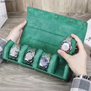 Watch Boxes Cases Top 2 3 4 slot watch roll box Saffiano leather watch travel roll box jewelry storage organizer green portable watch box 230616