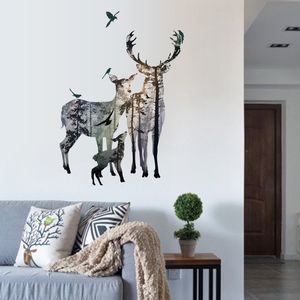 Vintage Forest Deer Flying Birds Wall Stickers for Living Room Restaurant Office Decor Stickers murali Art Mural Poster