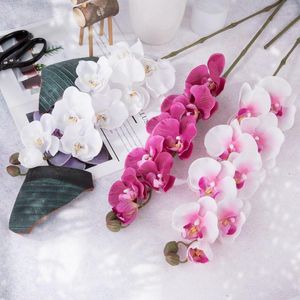 Декоративные цветы 1 м. Один латексная бабочка моделирование орхидеи 3D -печать 8 голов настоящие сенсорные фалаенопсис орхидеи для свадебной искусственной