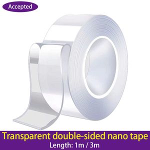 1m 3M Nanotape Su Geçirmez Duvar Etiketi Yeniden Kullanılabilir Isıya Dayanıklı Banyo Ev Dekoru Temiz Çift Taraflı Nanotap