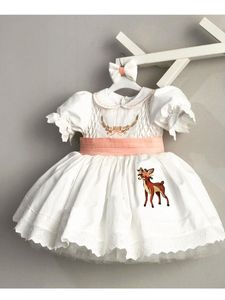 Kız Elbiseleri 0-12y Bebek Kız Bahar Yaz Beyaz Geyik Nakış Vintage İspanyol Prenses Balo Elbise Noel Eid Nedensel 230615