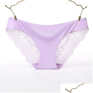 Women'S Panties Lace Low Rise Briefs Women Underwears Panty Thong Solid Color Sexy Ice Silk Lingeries Clothes Drop Delivery Apparel Dhnjg