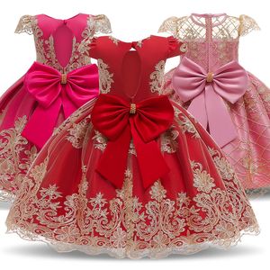 Kız Elbiseleri Kırmızı Bow Bebek Kız Giysileri Çiçek Prenses Parti Elbiseler Baskı Doğum Günü Tutu Elbise Lüks Çocuk Giysileri Noel Giysileri 230615