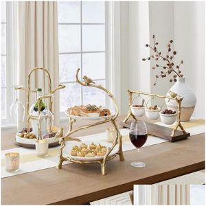 Dishes Plates Gold Oak Branch Snack Bowl Stand Christmas Candy Decoration Display Home Party Specialty Rack Drop Delivery Garden K Dht2M
