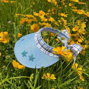 Geniş Memlu Şapkalar Yıldız Patch Renk Vizörleri Kızlar için Strap Yumuşak Ayarlanabilir Spor Şapkası Boş Top Sunhat Açık Yaz Seyahati
