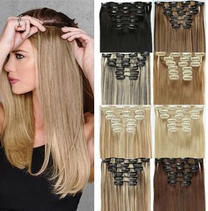 Extensões de cabelo retas de 24 polegadas com 16 estilos versáteis - Alta qualidade, aparência natural, fácil de usar - Perfeito para transformação instantânea do cabelo