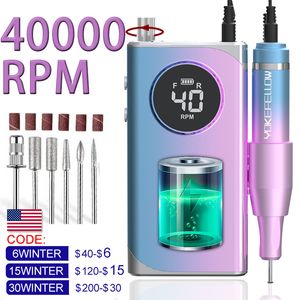 Nail Art Equipment 35000/40000RPM Electric Nail Drill Machine For Manicure Professional Nail Lathe With LCD Display Rechargeable Nail Salon Tool 230616