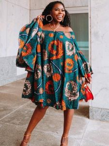 Etnik Giyim Polyester Afrika Elbise Kadınlar İçin Çiçek Baskı Çöp Boyun Omuzdan Geri Dönmeden Günlük Akşam Partisi Elbise Afrika Elbiseleri 230616