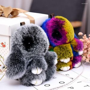 Anahtarlıklar 13cm mini don rengi anahtarlık kadınlar sevimli peluş kürk ponpom anahtar zincirleri çantalar araba biblo düğün oyuncakları hediye