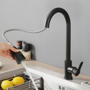 Bathroom Sink Faucets Black Kitchen Faucet Cold Water Mixer Crane Tap Sprayer Stream Rotation Tapware Wash For Pull Out 230616