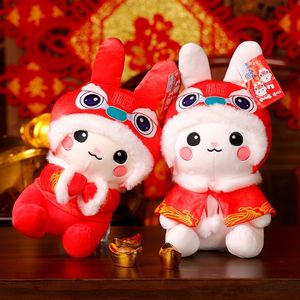 Фаршированные плюшевые животные кроличьи кукол -годовой костюм китайский игрушечный мягкий талисман Lucky Bunny Collection Рождественский подарок 230617