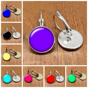 Fashion Beauty Solid Color 16mm Round Photo Glass Convex Earrings Stud