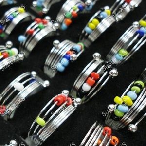 Anéis de mola de ferro com miçangas coloridas da moda para mulheres, meninos, meninas, joias inteiras, lotes a granel LR189