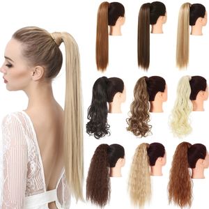Hair pieces Synthetic Clip in tail Extension Straight Kinky Curly Long Wrap Around Fake Tail Blonde False Afro Hairpiece 230617