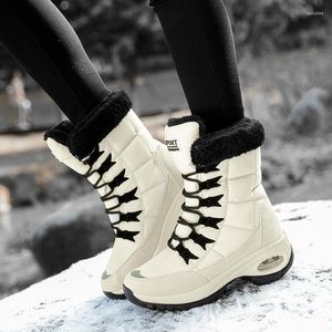 Boots 2023 Kadın Kış Sıcak Kaliteli Mid-Calf Snow Ladies Dant-Up rahat su geçirmez patik Chaussures Femme