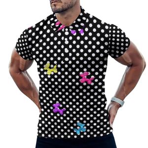 Erkek Polos Köpek Balonu Sıradan Tişörtler Polka Dot Baskı Polo Gömlek Erkekler Y2K Gömlek Plajı Kısa Kollu Desen Giysileri Büyük Boyut 230617