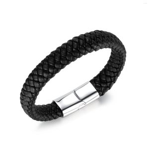 Pulseira de couro trançado para homens joias por atacado estilo punk presente personalizado titânio aço fivela magnética homem pulseiras