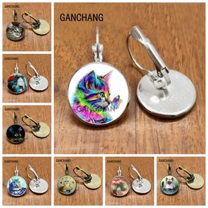 Painting Animal Cat 16mm Round Photo Glass Cabochon Earrings Handmade Ear Cuff Jewelry