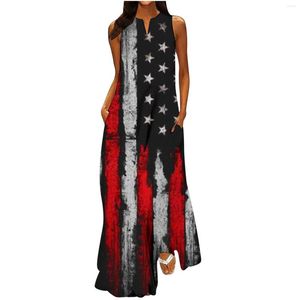 Sıradan elbiseler Amerikan bayrağı elbise kadın moda parti akşam maxi uzun kolsuz elbiseler ABD vestido vintage sundress plaj