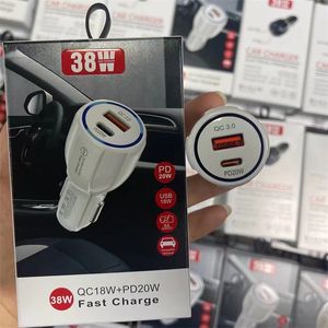 38W QC3.0 USB Phone 3A Power Outlet Adapter PD Type-C Fast Car Charger для Xiaomi Samsung iPhone Huawei с коробкой