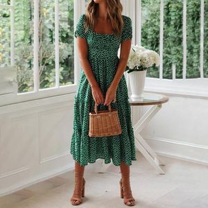 Основные повседневные платья Женщины цветочные принты Boho Kaftan Midi Платье, дамы, одноквартичное летние кадры летних качающих