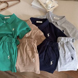 Conjuntos de Roupas Infantil Terno de Verão Meninos e Meninas Polo Bordado Shorts Duas Peças Conjunto de Roupas de Bebê Infantil 230617