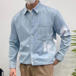 Мужские повседневные рубашки темно -синий цвет, вымытая винтажная джинсовая рубашка для мужчин Retro Camisa Masculina Social Formal Busniess Slim