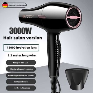 Saç kurutucular Profesyonel salon kurutucu 3000W Highpower Güçlü Rüzgar Hızı Kuru Mavi Işık İyon Sessiz Ev Stil Aracı 230620