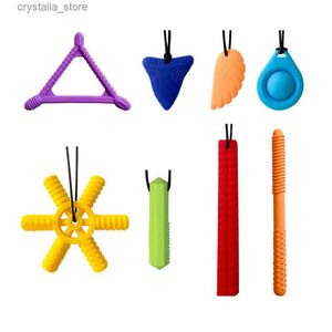 Baby silicone teether children building block chewing necklace sensory chewing molar pendant oral motor toy for ADHD boy gift L230518