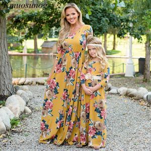 Aile Eşleşen Kıyafetler Sonbahar Anne ve Ben Giysileri Kış Kış Üç Çeyrek Mavi Baskı Elbise Anne Kızı Elbise Ebeveyn Kız Çocuk C05 230619